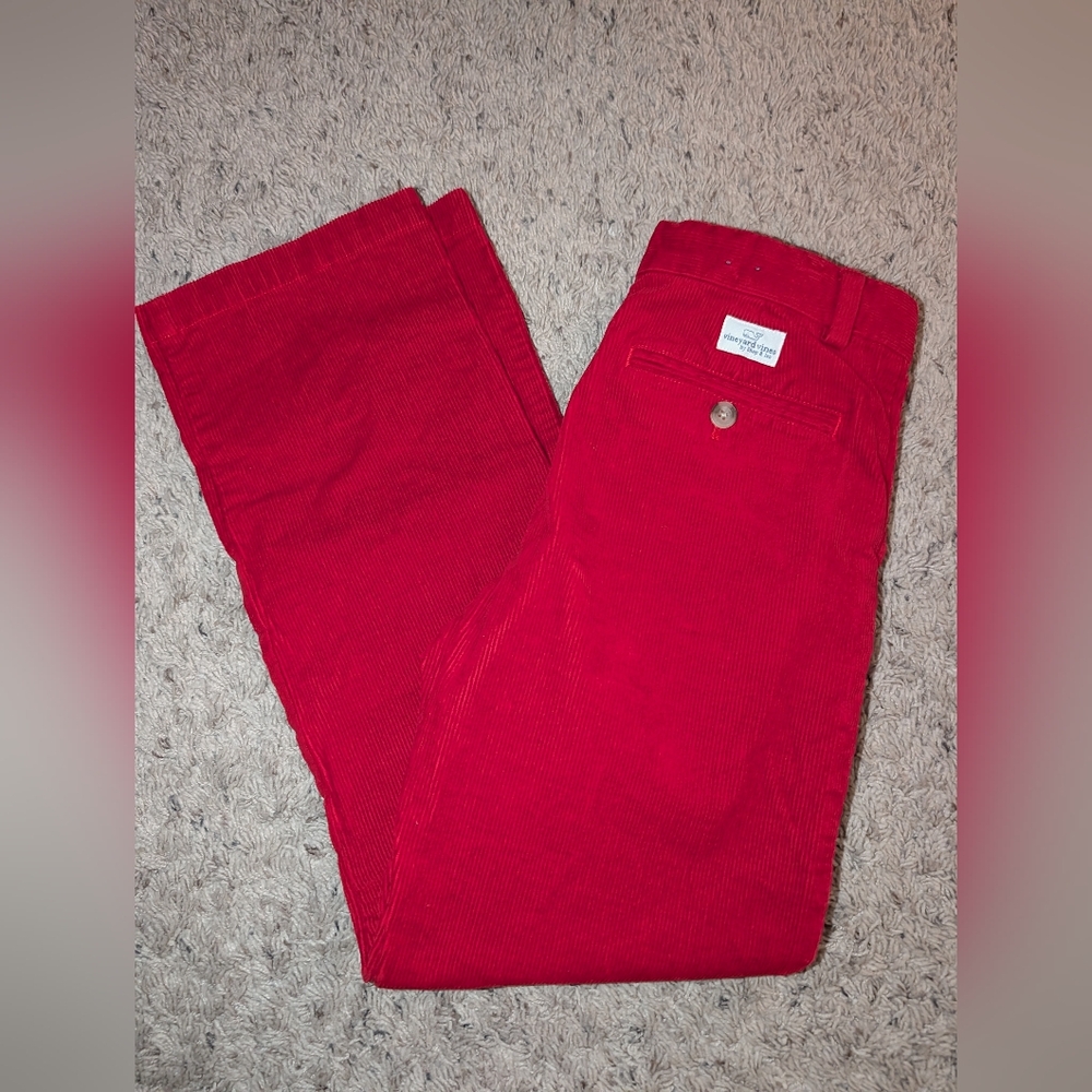Vineyard Vines Boys Calypso Red Corduroy Solid Breaker Pants Youth Size 14